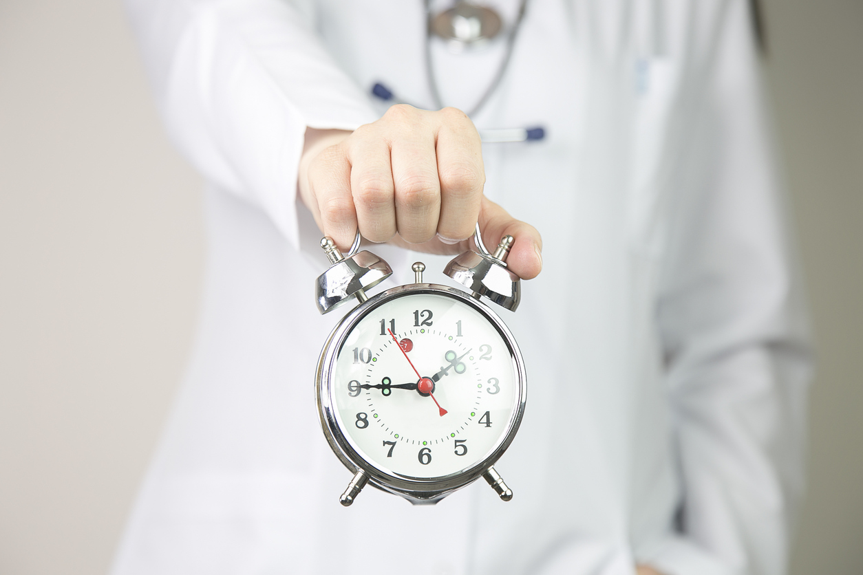 Medical background doctor with clock. Health and detox concept